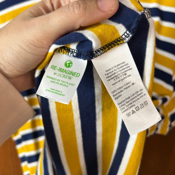 JCrew‎ Washed X Large Striped T Shirt Yellow Navy White Cotton - Picture 3 of 6